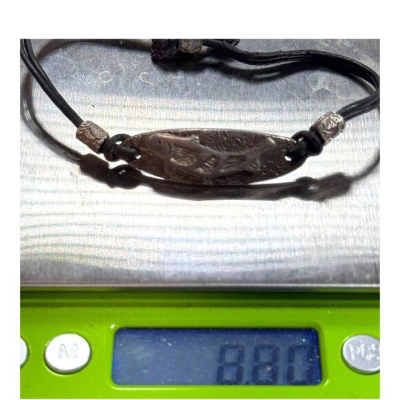 Handcrafted Cord Black Leather Bracelet Fish Design Sterling Silver Men Women - Picture 6 of 6